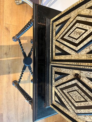 Lot 100 - An ebonised fruitwood, ivory and bone cabinet