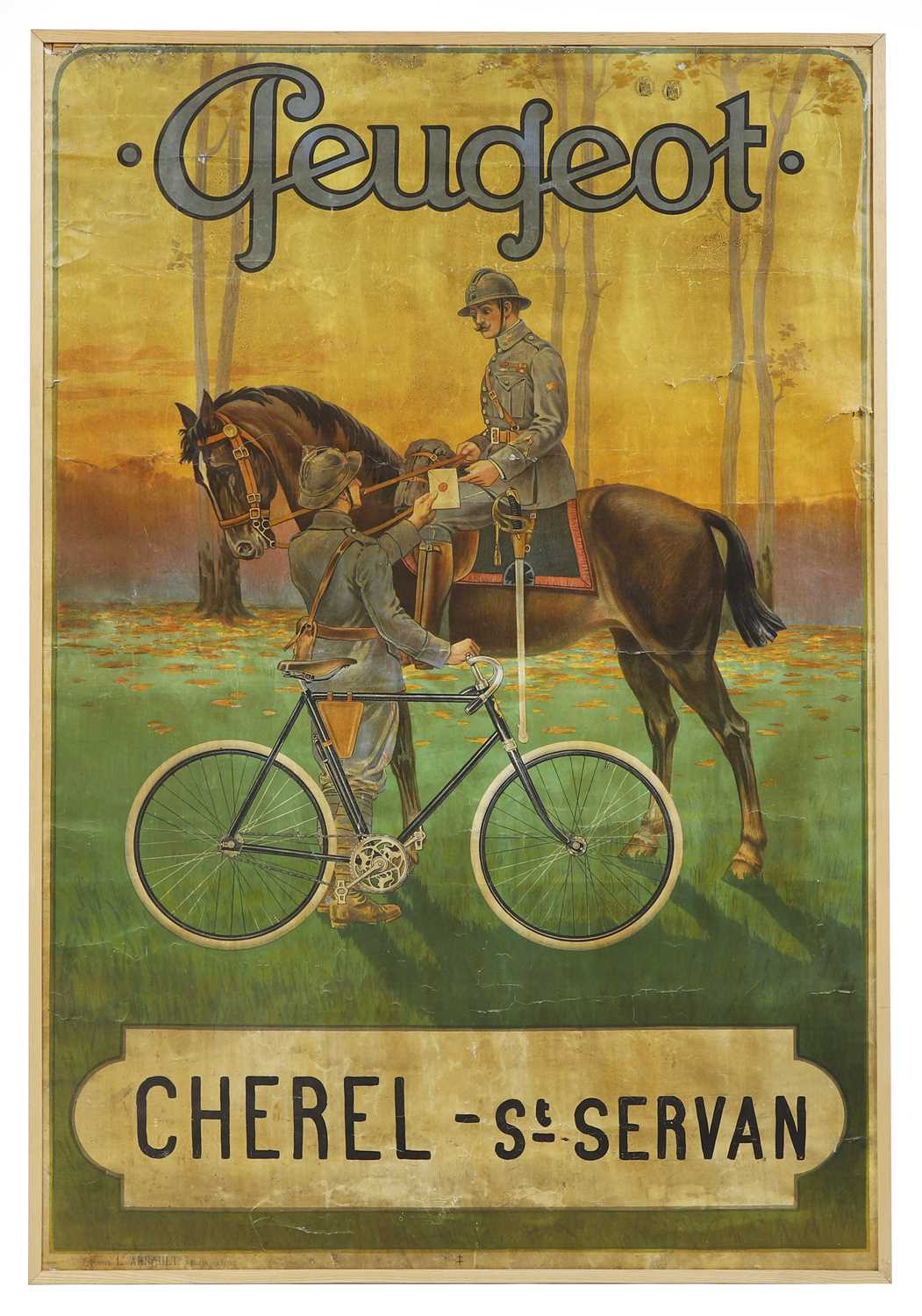 Lot 424 - An advertising poster for Peugeot bicycles