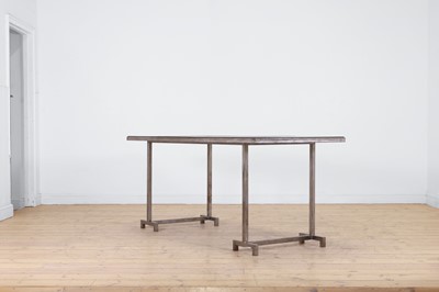 Lot 621 - A steel and leather ‘Trestle’ table by Soane