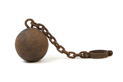 Lot 364 - A cast iron ball and chain