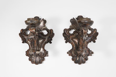 Lot 238 - A pair of silvered and painted-pine wall lights