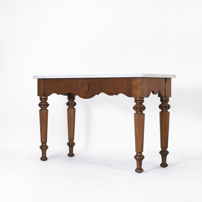 Lot 214 - A Victorian baronial oak and marble-topped hall table