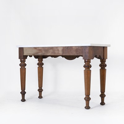 Lot 214 - A Victorian baronial oak and marble-topped hall table