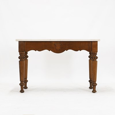 Lot 214 - A Victorian baronial oak and marble-topped hall table