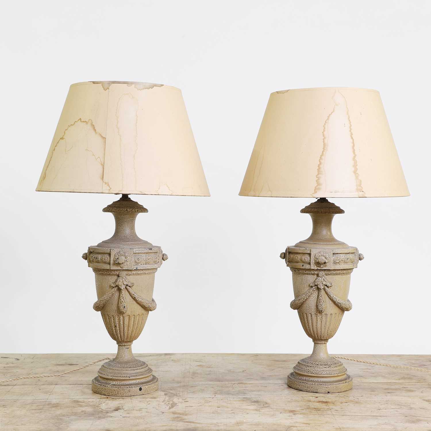 Lot 120 - A pair of painted slate table lamps
