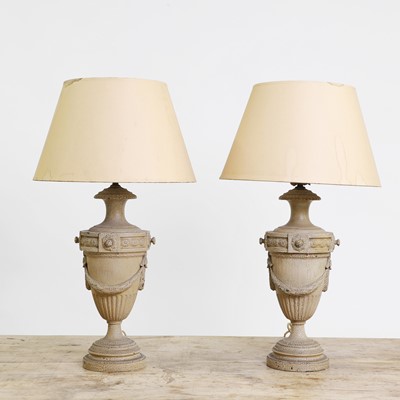 Lot 120 - A pair of painted slate table lamps