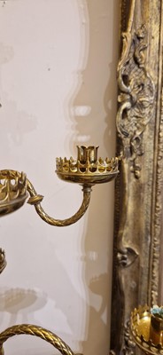 Lot 87 - A pair of large Gothic-style brass candelabra