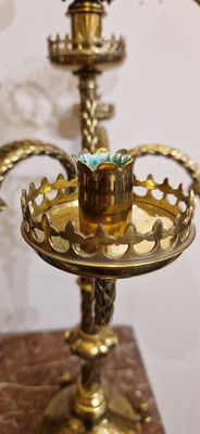 Lot 87 - A pair of large Gothic-style brass candelabra