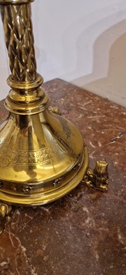 Lot 87 - A pair of large Gothic-style brass candelabra