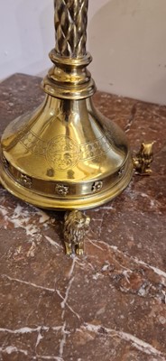 Lot 87 - A pair of large Gothic-style brass candelabra