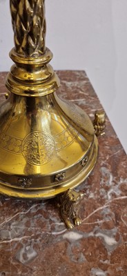 Lot 87 - A pair of large Gothic-style brass candelabra