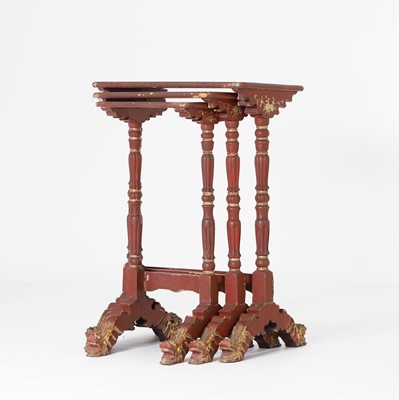 Lot 80 - A nest of three red-lacquered tables