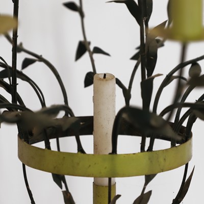 Lot 389 - A green-painted sixteen-light chandelier
