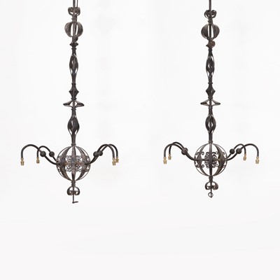 Lot A pair of wrought-iron ceiling lights