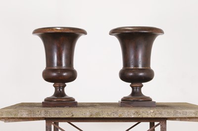 Lot 255 - A pair of painted wooden urns