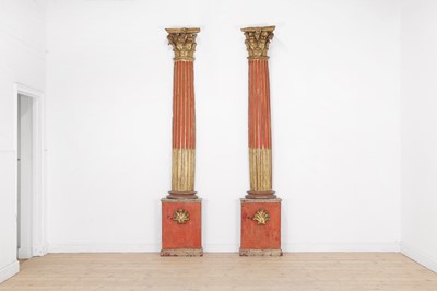 Lot 263 - A pair of painted and parcel-gilt pine column pilasters