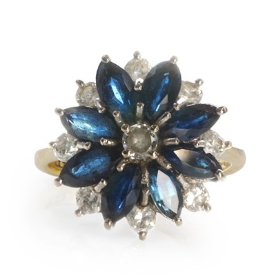 Lot 156 - An 18ct gold sapphire and diamond floral cluster ring