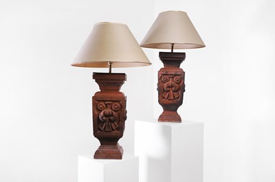 Lot 230 - A pair of terracotta table lamps