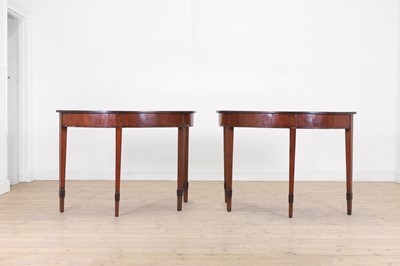 Lot 382 - A pair of George III mahogany and tulipwood demilune side tables