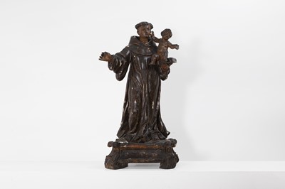 Lot 224 - A carved and painted wood figure of Saint Anthony of Padua