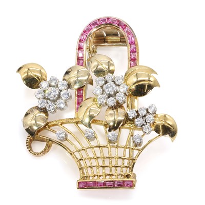 Lot 100 - A diamond and ruby Giardinetto brooch