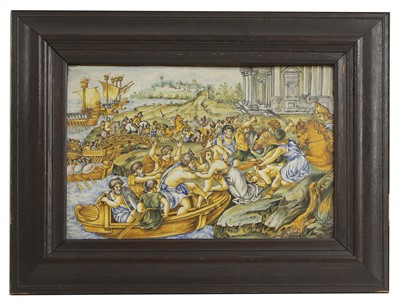 Lot 204 - A maiolica istoriato panel