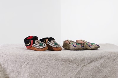 Lot 342 - A collection of Native American children's beaded hide moccasins