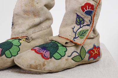 Lot 366 - Two pairs of Native American beaded hide moccasins