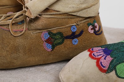 Lot 366 - Two pairs of Native American beaded hide moccasins