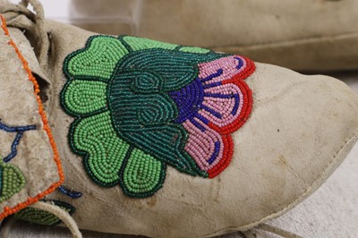 Lot 366 - Two pairs of Native American beaded hide moccasins