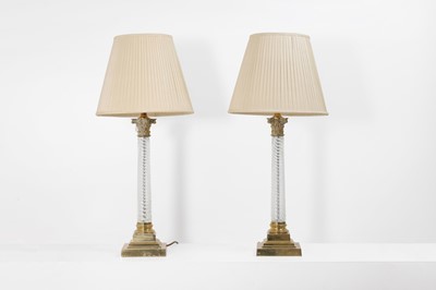 Lot 75 - A pair of glass and gilt-metal table lamps