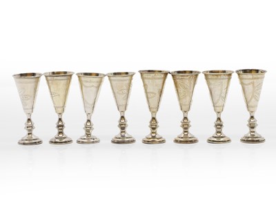 Lot 41 - A set of eight silver vodka cups