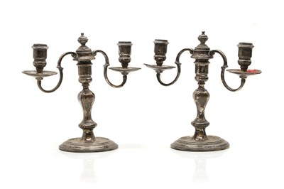 Lot 2 - A pair of silver twin branch candelabrum