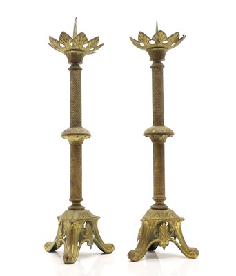 Lot 315A - A pair of gilt-brass pricket candlesticks