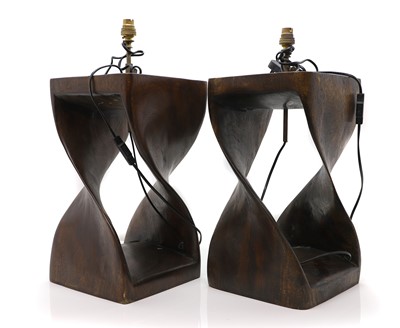 Lot 558 - A pair of modernist wooden table lamps