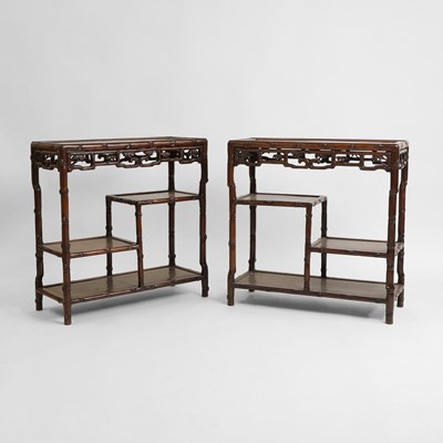 Lot 381 - A pair of Chinese hardwood display cabinets