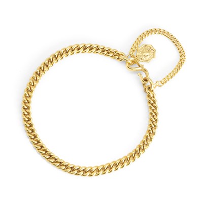 Lot 287 - A gold curb link bracelet with a 'Ba Gua' charm