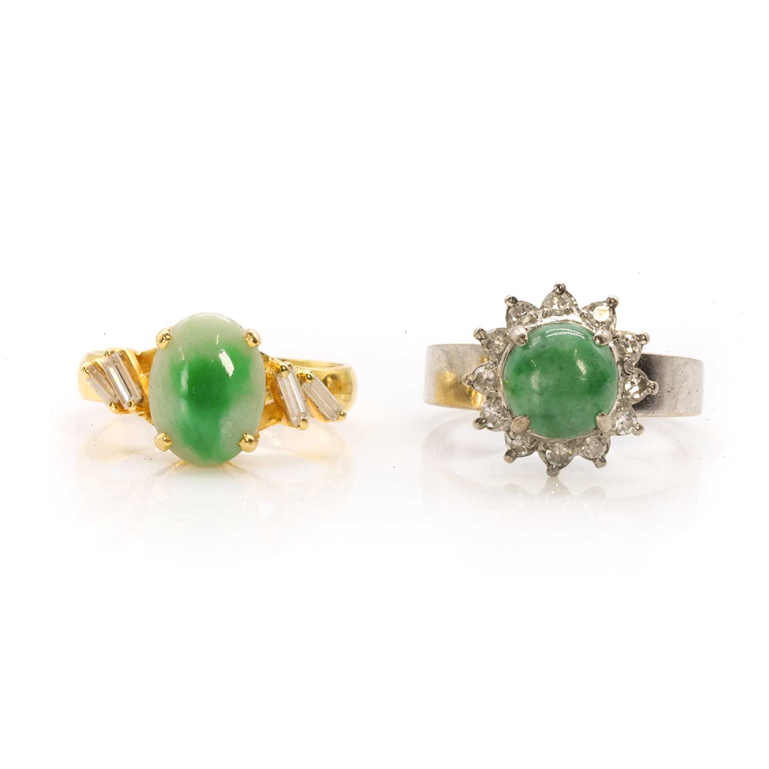 Lot 1282 - Two jade and diamond rings