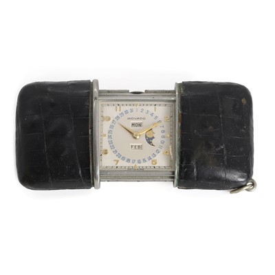 Lot 336 - A stainless steel Movado Calendermeto mechanical purse watch, c.1940