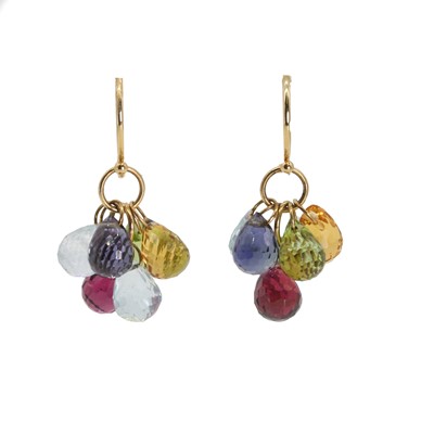 Lot 218 - A pair of 18ct gold Rainbow briolette gemstone earrings, by Tiffany & co.