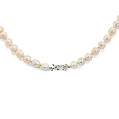 Lot 229 - A single row uniform cultured pearl necklace with a diamond clasp