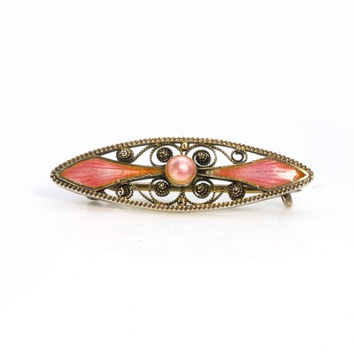 Lot 378 - A silver enamel panel bracelet and brooch, by Marius Hammer