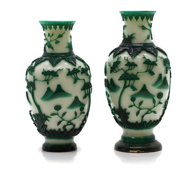 Lot 284 - A pair of Chinese overlay Peking glass vases