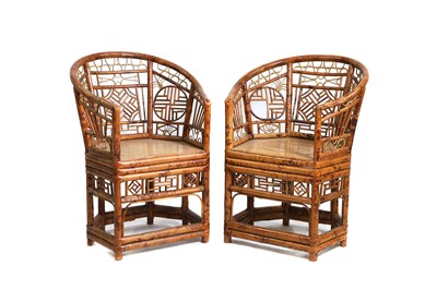 Lot 380 - A pair of Brighton Pavilion-type bamboo elbow chairs