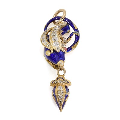 Lot 6 - A Victorian enamel and diamond snake clasp/pendant