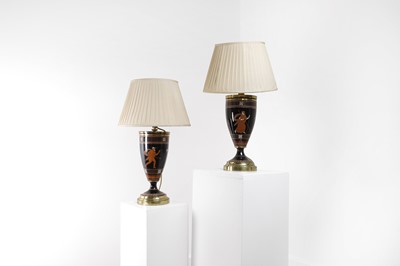 Lot 533 - A pair of terracotta Greek Revival table lamps