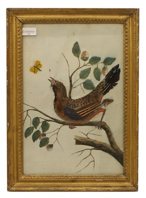 Lot 486 - A silk and feather panel