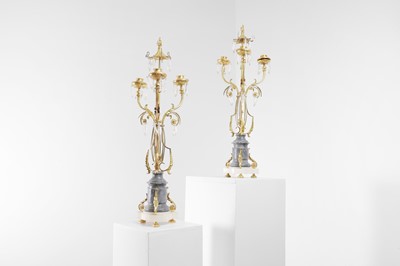 Lot 23 - A pair of ormolu and marble candelabra