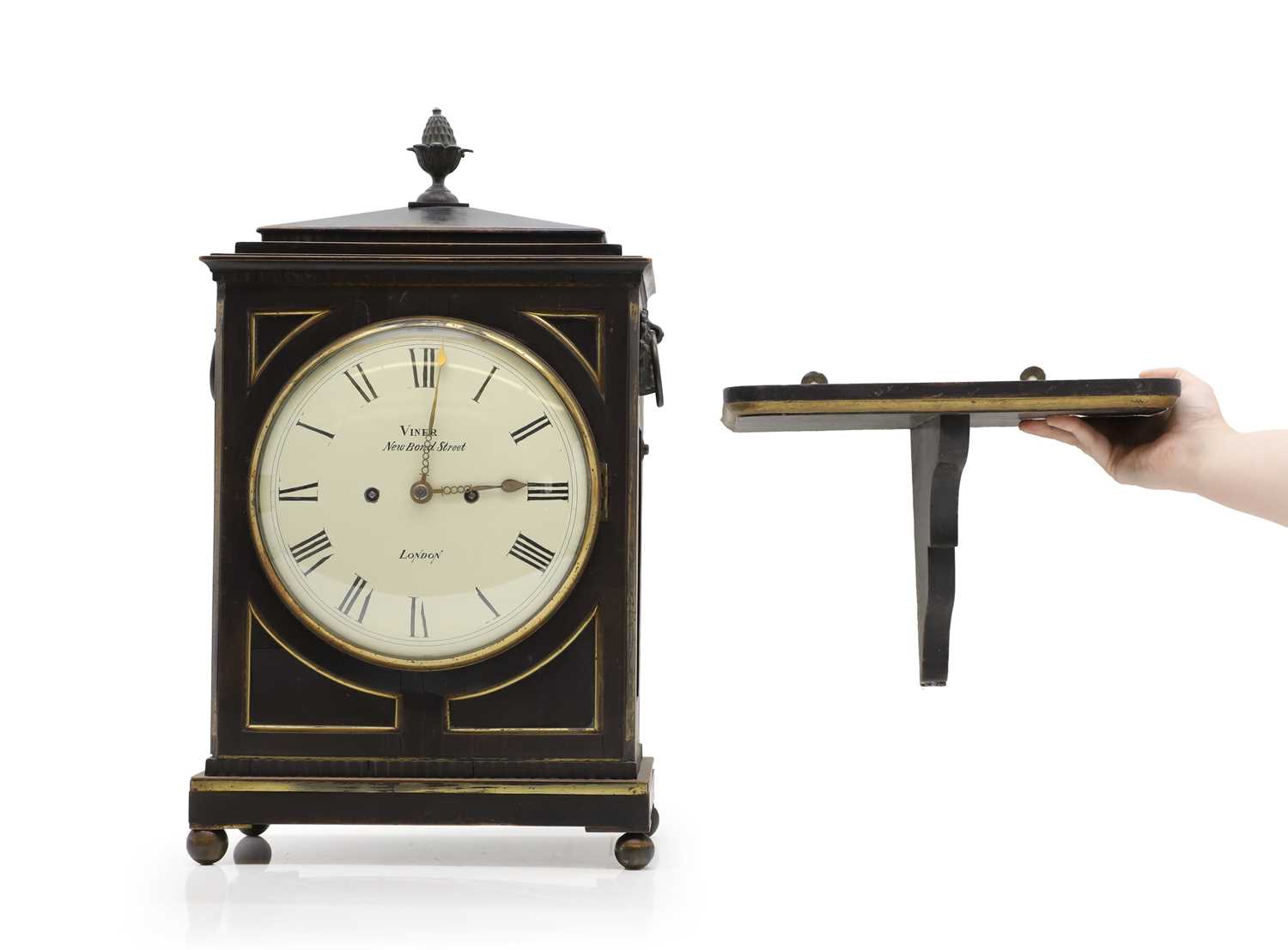 Lot 240 - An ebonised and brass mounted bracket clock,