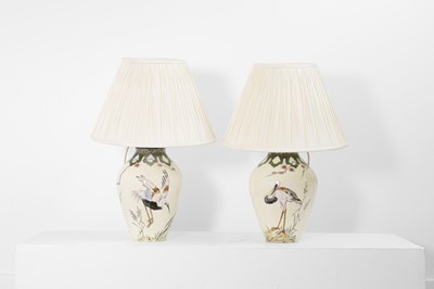 Lot 33 - A pair of maiolica table lamps